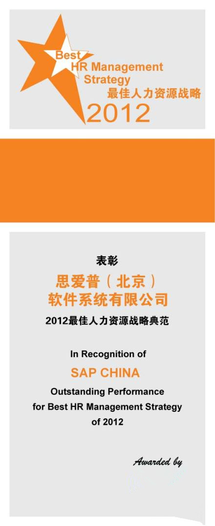 2012中國最佳人力資源典范企業(yè)單項獎榜單-最佳人力資源戰(zhàn)略典范